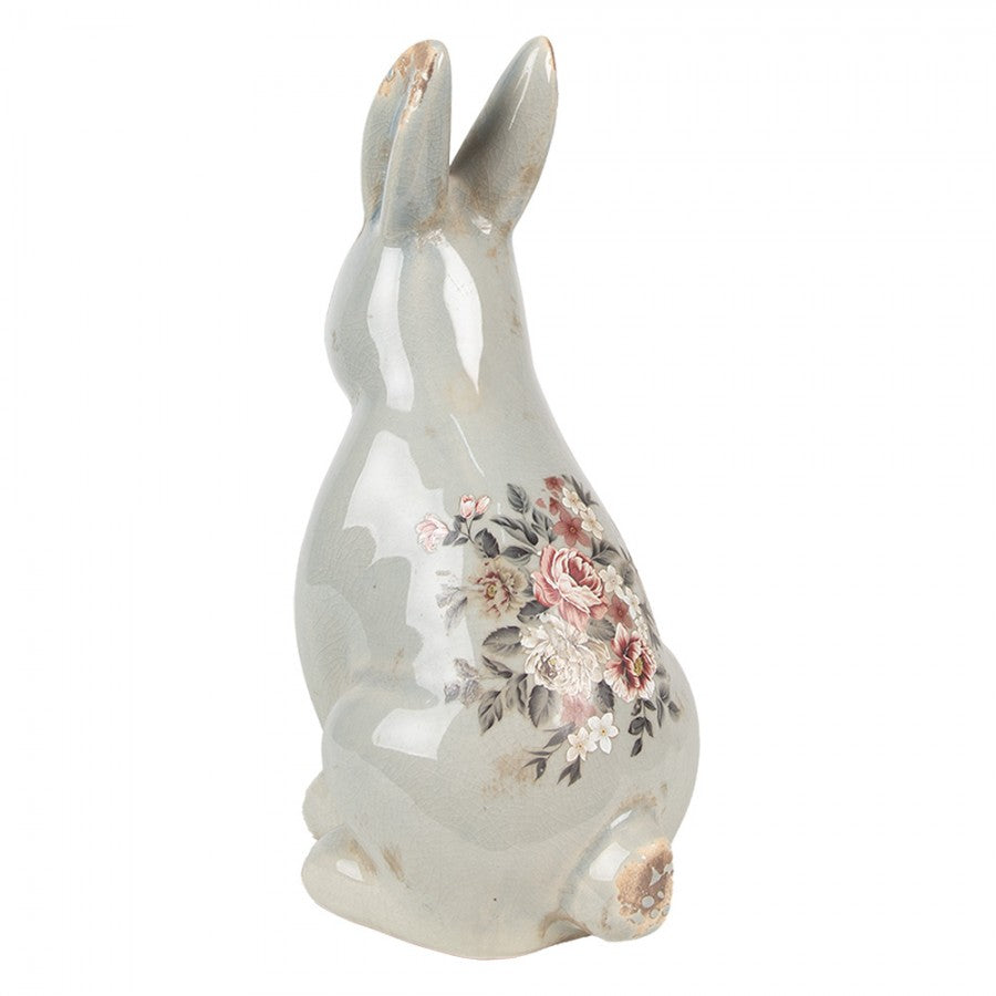 Figurka kamienna królik szary w kwiaty 27 cm Clayre & Eef