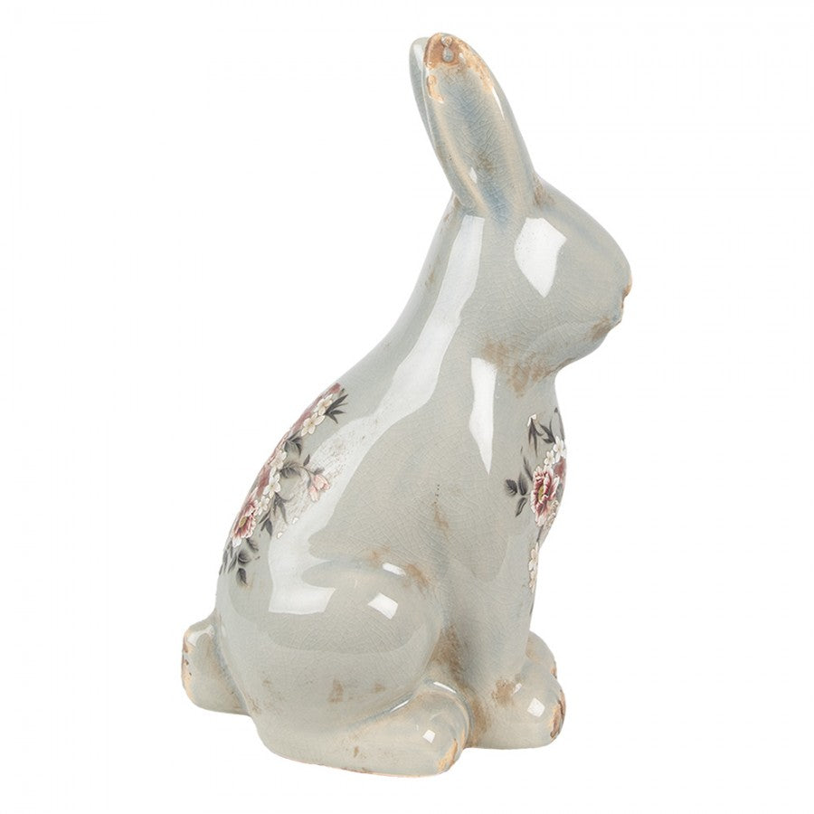 Figurka kamienna królik szary w kwiaty 27 cm Clayre & Eef