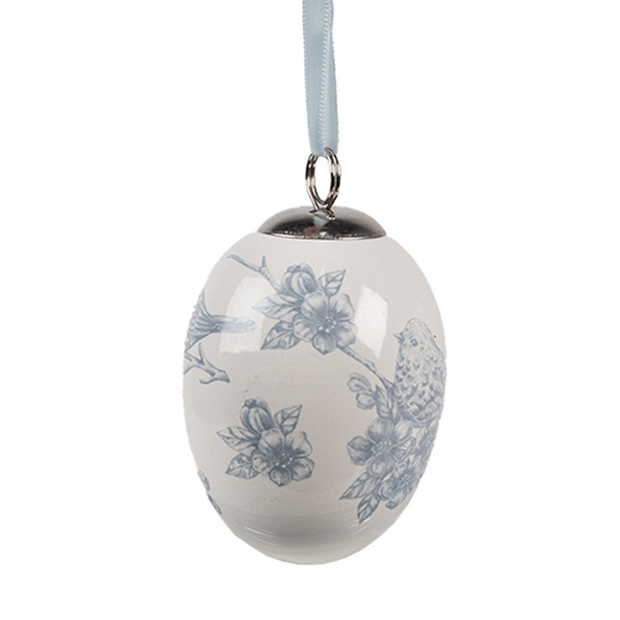 Ceramiczne jajko wielkanocne w niebieskie wzory 8 cm Clayre & Eef
