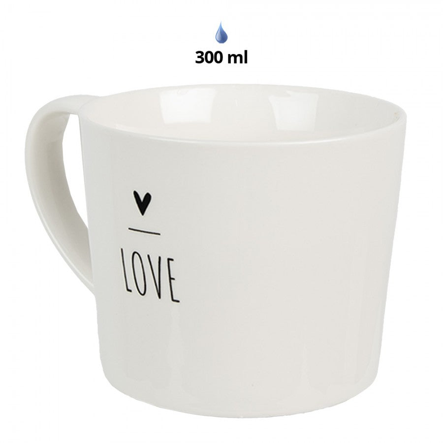 Kubek ceramiczny biały serce czarne 300 ml Love Clayre & Eef