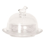 Szklana maselniczka okrągła z ptaszkiem mała retro Clayre Eef