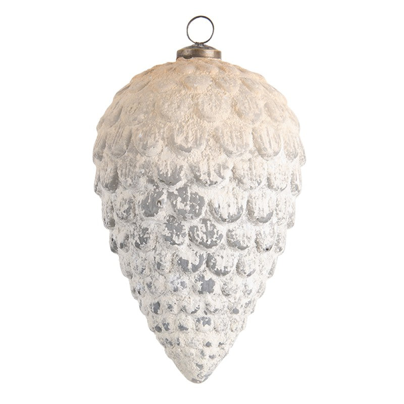 Bombka szklana bożonarodzeniowa XL 13 cm retro biała szyszka Clayre Eef