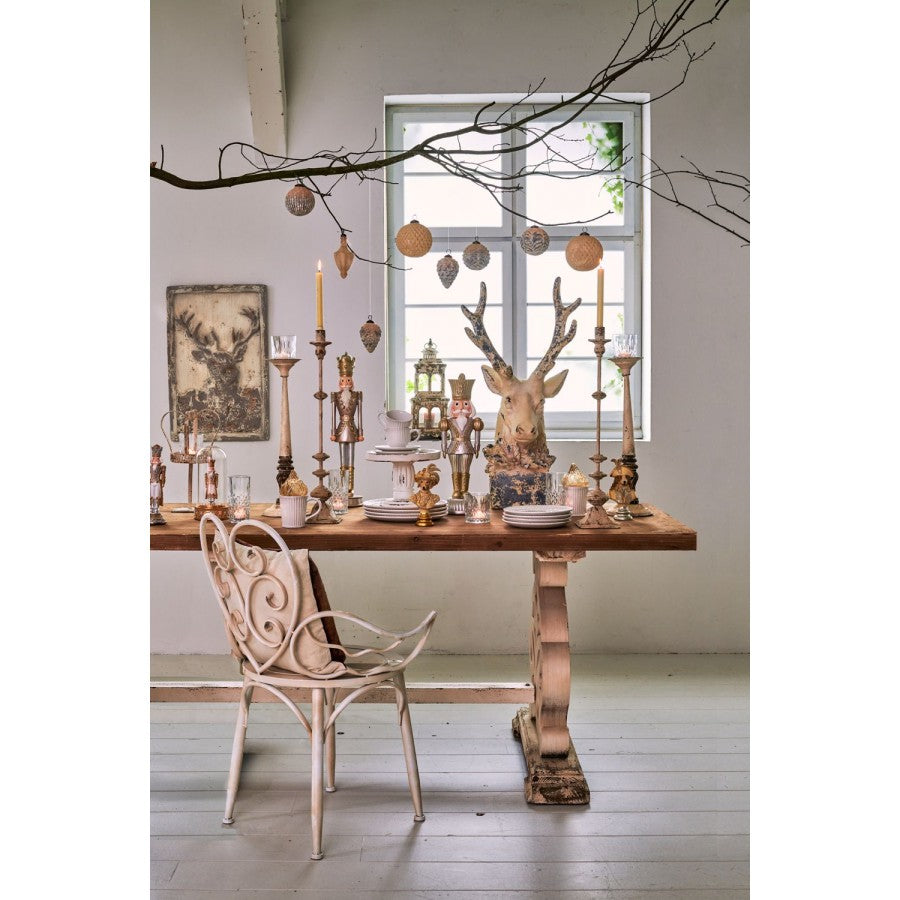 Bombka szklana świąteczna 9 cm retro kremowo złota vintage Clayre Eef