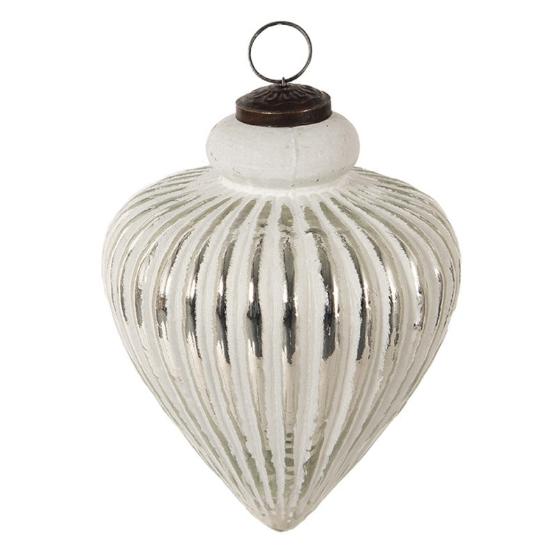 Bombka szklana bożonarodzeniowa XL 13 cm retro biała Clayre Eef