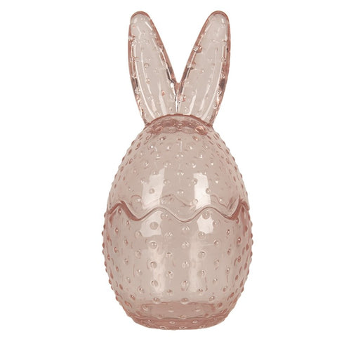 Szklane jajko pojemnik bomboniera z uszami królika pudrowy róż retro Clayre Eef