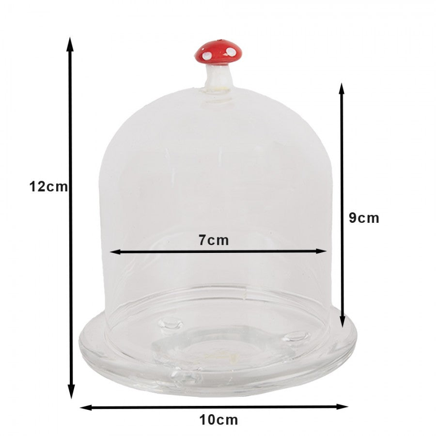 Szklana patera z kloszem z jesiennym grzybkiem 10 x 12 cm Clayre & Eef