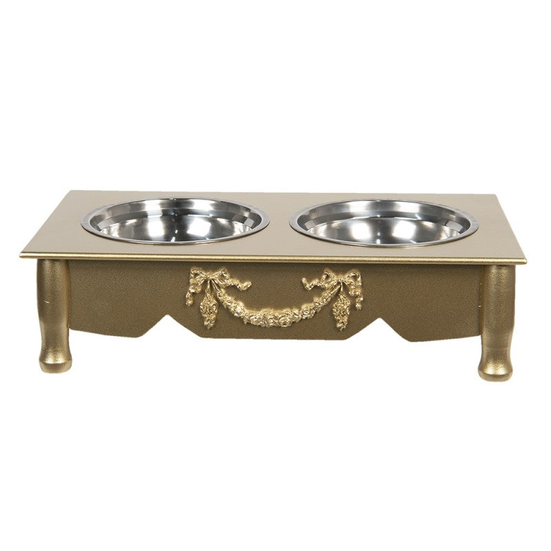 Miska dla psa lub kota drewniana złota na stojaku retro Clayre Eef