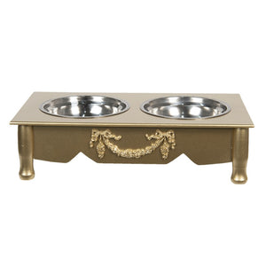 Miska dla psa lub kota drewniana złota na stojaku retro Clayre Eef