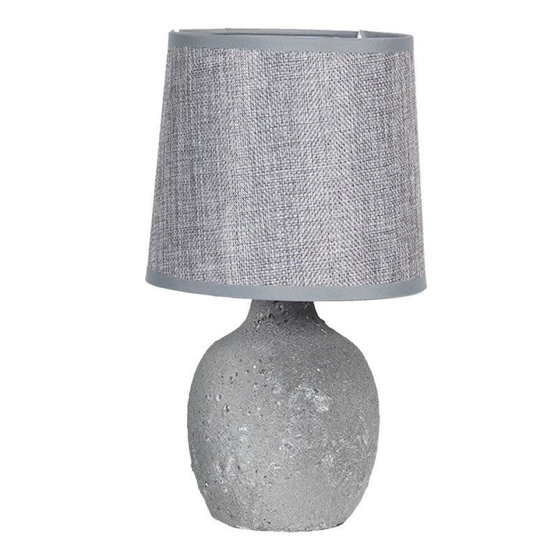 Lampa stołowa ceramiczna kamienna z szarym abażurem 26 cm Clayre Eef