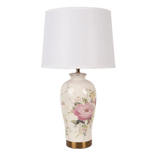 Załaduj obraz do przeglądarki galerii, Lampa ceramiczna stołowa kwiaty z białym abażurem Clayre Eef

