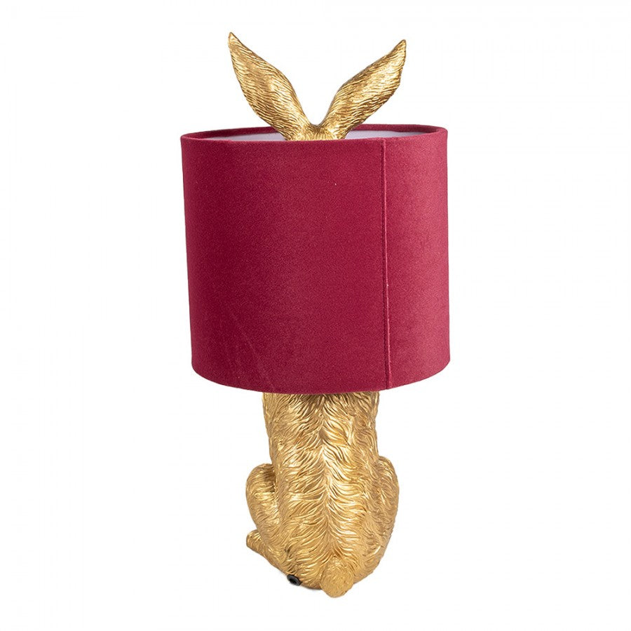 Lampa stołowa złoty Królik z bordowym abażurem Clayre & Eef