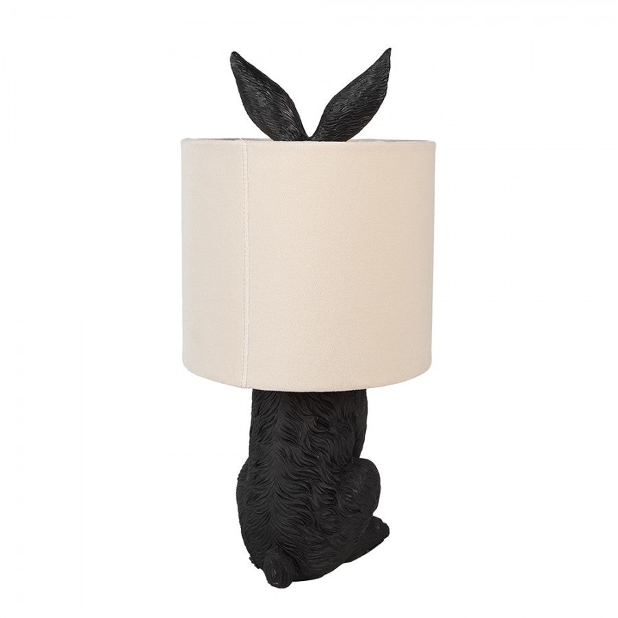 Lampa stołowa czarny Królik z beżowym abażurem Clayre & Eef