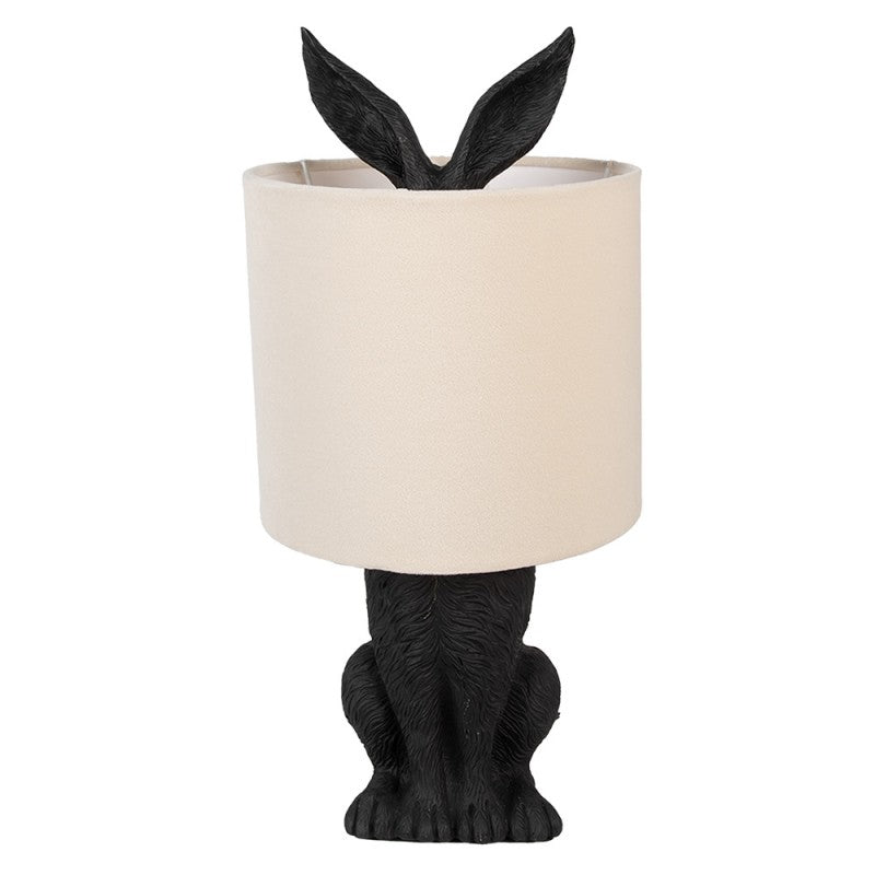 Lampa stołowa czarny Królik z beżowym abażurem Clayre & Eef