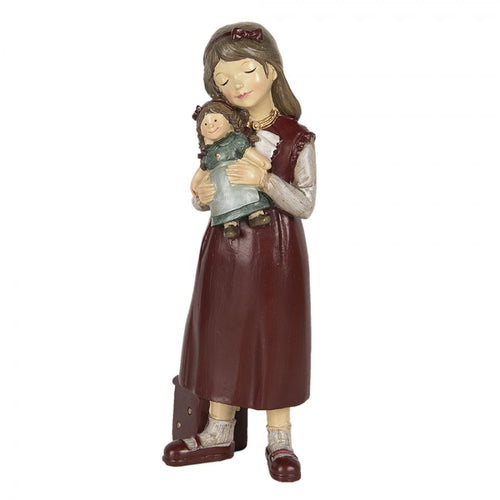 Figurka świąteczna dziewczynka z zabawkami czerwona retro 21 cm Clayre Eef