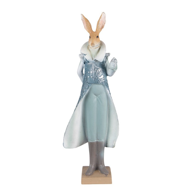 Figurka królik ozdobny we fraku z zegarem miebieski 33 cm Clayre Eef