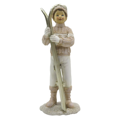 Figurka świąteczna chłopiec na nartach 19 cm różowy retro Clayre Eef