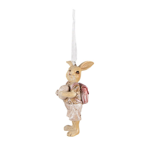 Ozdoba wiszący królik z plecaczkiem retro różowa 11 cm Clayre Eef