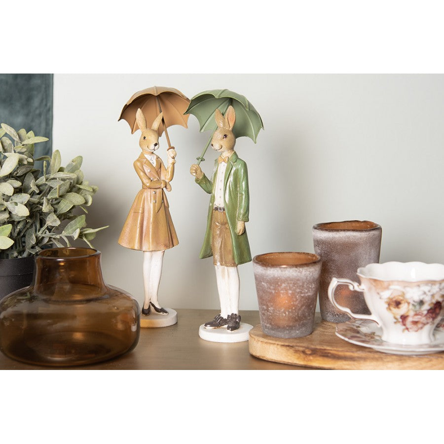 Figurka Pan królik w zielonym fraku z parasolką 27 cm retro Clayre Eef