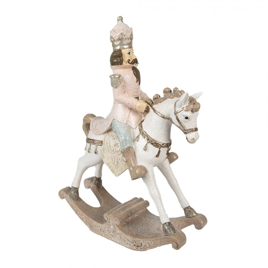 Figurka świąteczna koń na biegunach i dziadek do orzechów różowa Clayre Eef