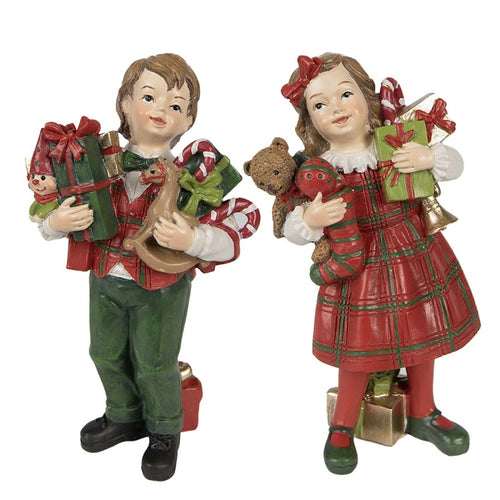 Figurka świąteczna chłopiec i dziewczynka - dzieci z prezentami Clayre Eef