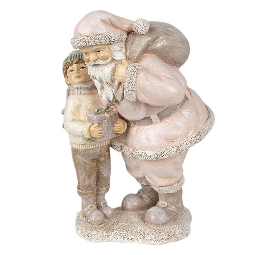 Figurka święty mikołaj z dzieckiem 18 cm retro pudrowa róż Clayre Eef