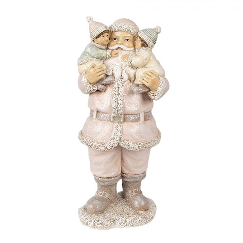 Figurka święty mikołaj z dziećmi retro różowo srebrna Clayre Eef