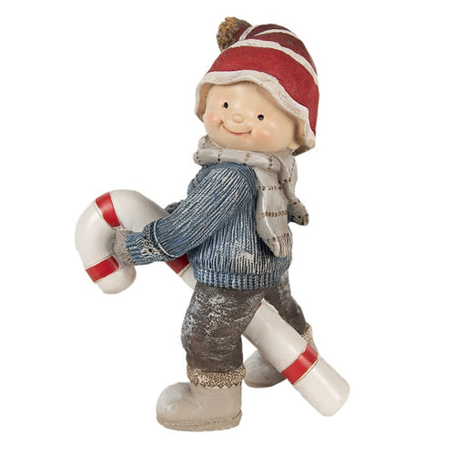 Figurka świąteczna skrzat chłopiec z laską 18 cm retro Clayre Eef