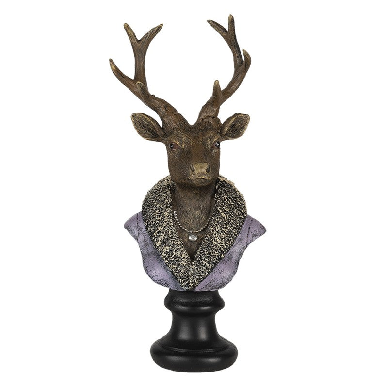 Figurka głowa renifera 23 cm brązowo - fioletowa Clayre & Eef