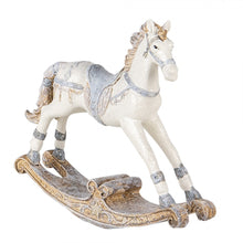 Załaduj obraz do przeglądarki galerii, Figurka koń na biegunach świateczny retro 14 cm biały Clayre Eef
