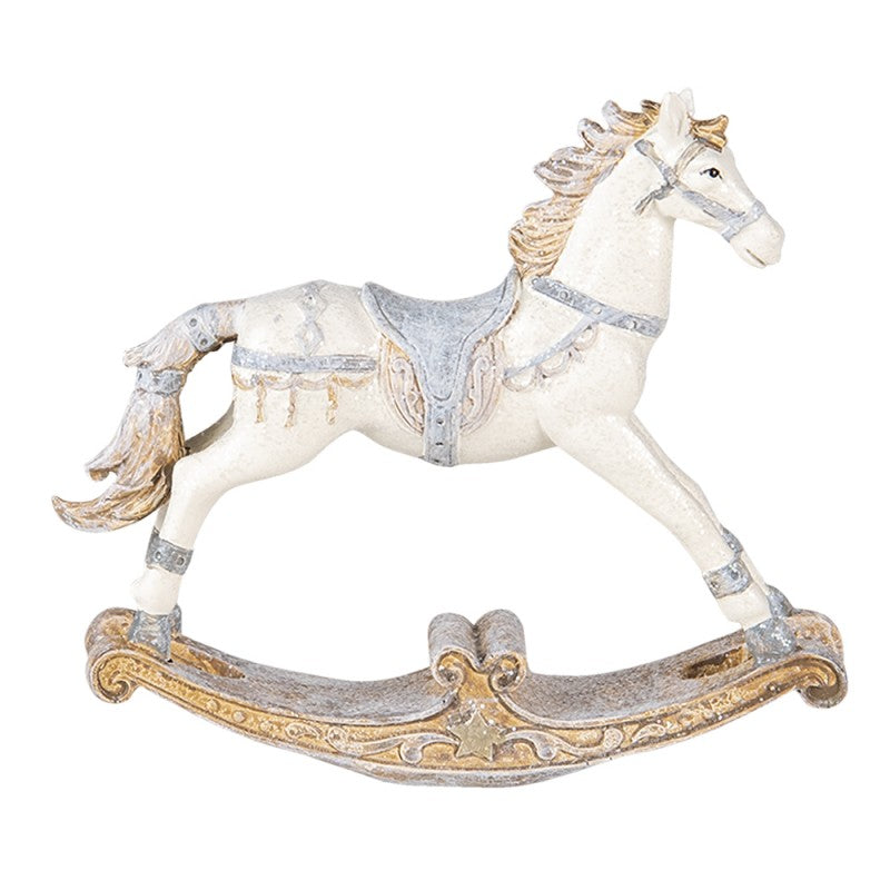 Figurka koń na biegunach świateczny retro 14 cm biały Clayre Eef