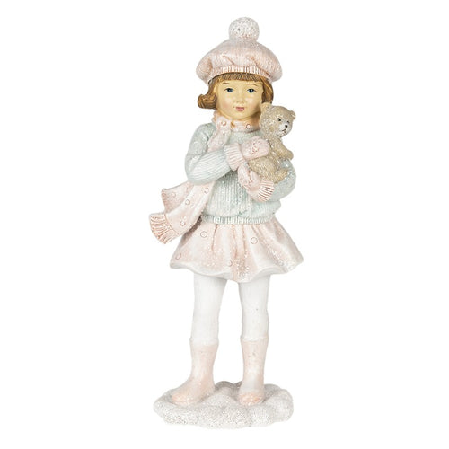 Figurka dziewczynka  z misiem świąteczna retro różowa 21 cm Clayre Eef