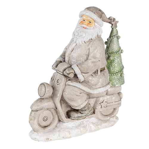 Figurka świąteczny mikołaj na skuterze srebrny 14 cm retro Clayre Eef