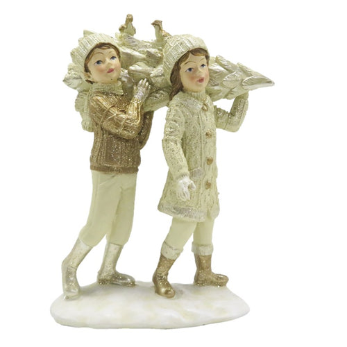 Figurka świąteczne dzieci z choinką złota 15 cm Clayre Eef