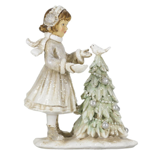 Figurka świąteczna dziewczynka z choinką retro 12 cm Clayre Eef