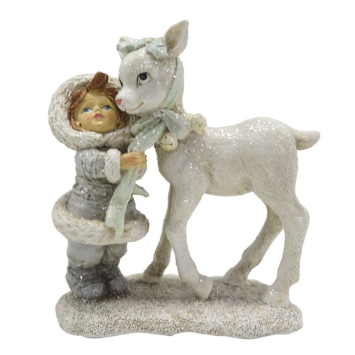 Figurka świąteczna dziecko z jelonkiem srebrna 13 cm retro Clayre Eef