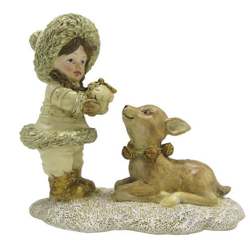 Figurka świąteczna dziecko z jelonkiem złota 12 cm retro Clayre Eef
