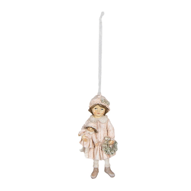 Ozdoba choinkowa wisząca dziewczynka z lalką 11 cm różowa Clayre Eef