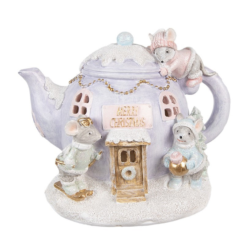 Figurka świąteczna czajniczek z myszkami retro Clayre Eef