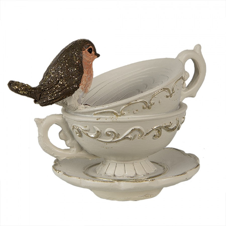 Figurka filiżanka z ptaszkiem jesienna 8 cm Clayre Eef