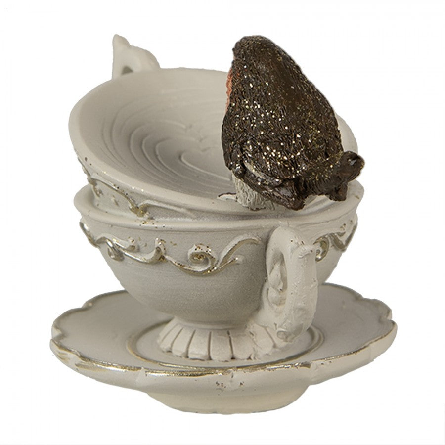 Figurka filiżanka z ptaszkiem jesienna 8 cm Clayre Eef