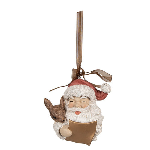 Ozdoba choinkowa święty mikołaj z jelonkiem 9 cm retro Clayre Eef