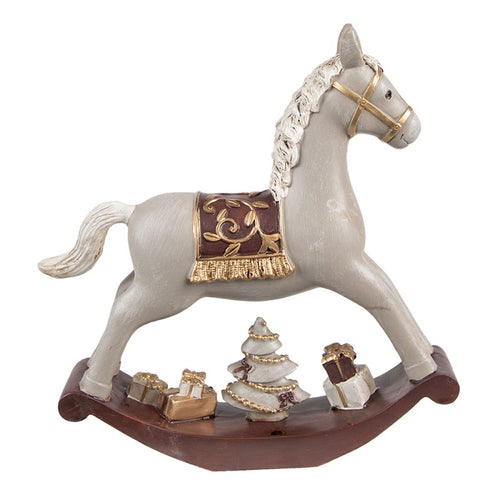 Koń na biegunach świąteczna figurka szara 18 cm Clayre Eef