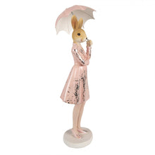 Załaduj obraz do przeglądarki galerii, Figurka króliczka wielkanocna z parasolką pudrowy róż 28 cm Clayre Eef
