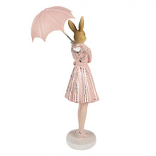 Załaduj obraz do przeglądarki galerii, Figurka króliczka wielkanocna z parasolką pudrowy róż 28 cm Clayre Eef
