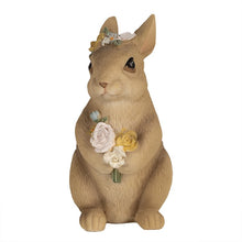Załaduj obraz do przeglądarki galerii, Figurka króliczek wielkanocny z kwiatkami brązowy 14 cm Clayre Eef
