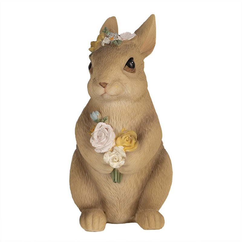 Figurka króliczek wielkanocny z kwiatkami brązowy 14 cm Clayre Eef