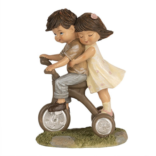 Figurka wiosenna dziewczynka i chłopiec na rowerku 14 cm Clayre Eef