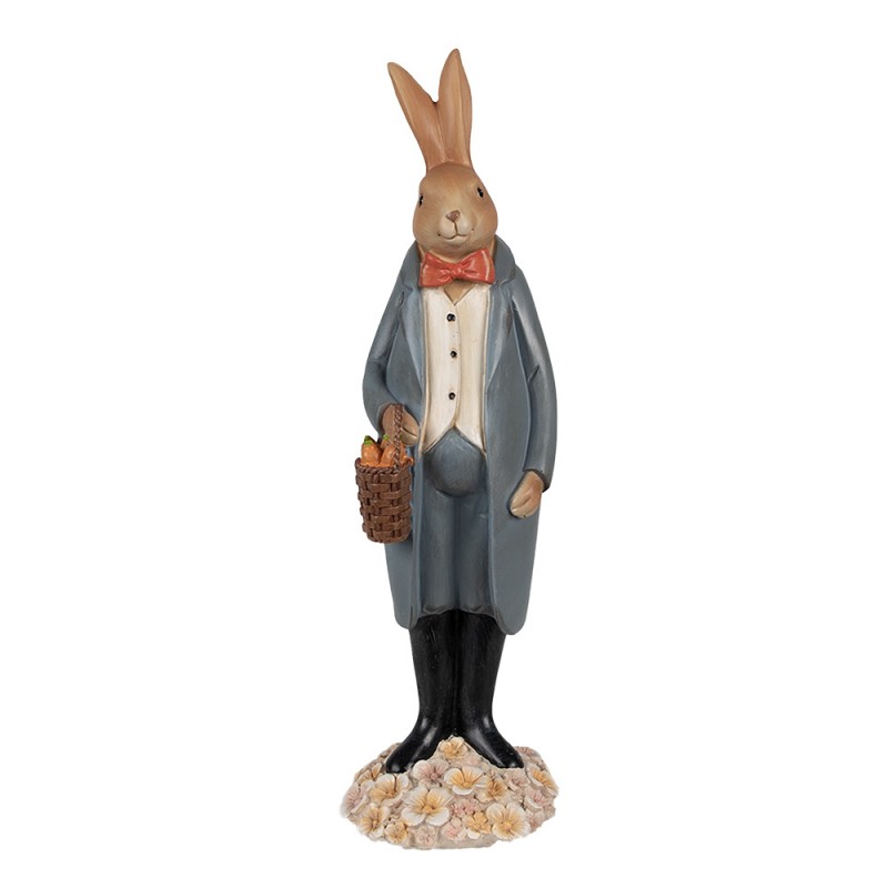 Figurka królik wielkanocna we fraku 34 cm niebieski retro Clayre Eef