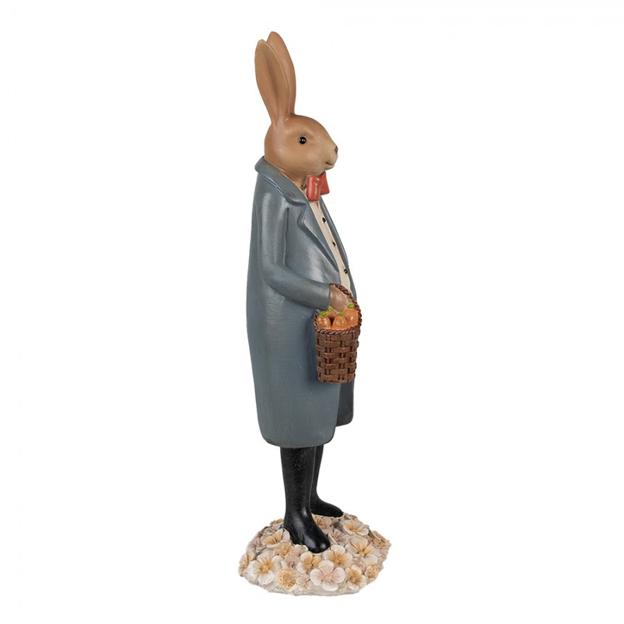 Figurka królik wielkanocna we fraku 34 cm niebieski retro Clayre Eef