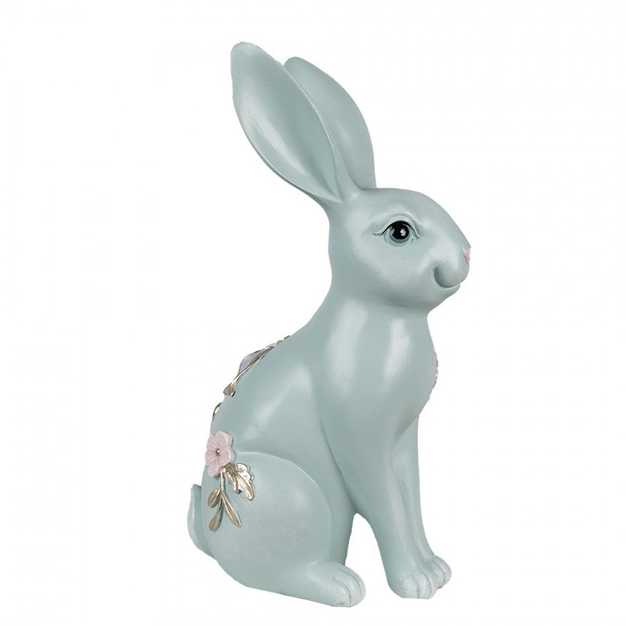 Figurka królik wielkanocny miętowy pokryty kwiatami 28 cm Clayre Eef retro